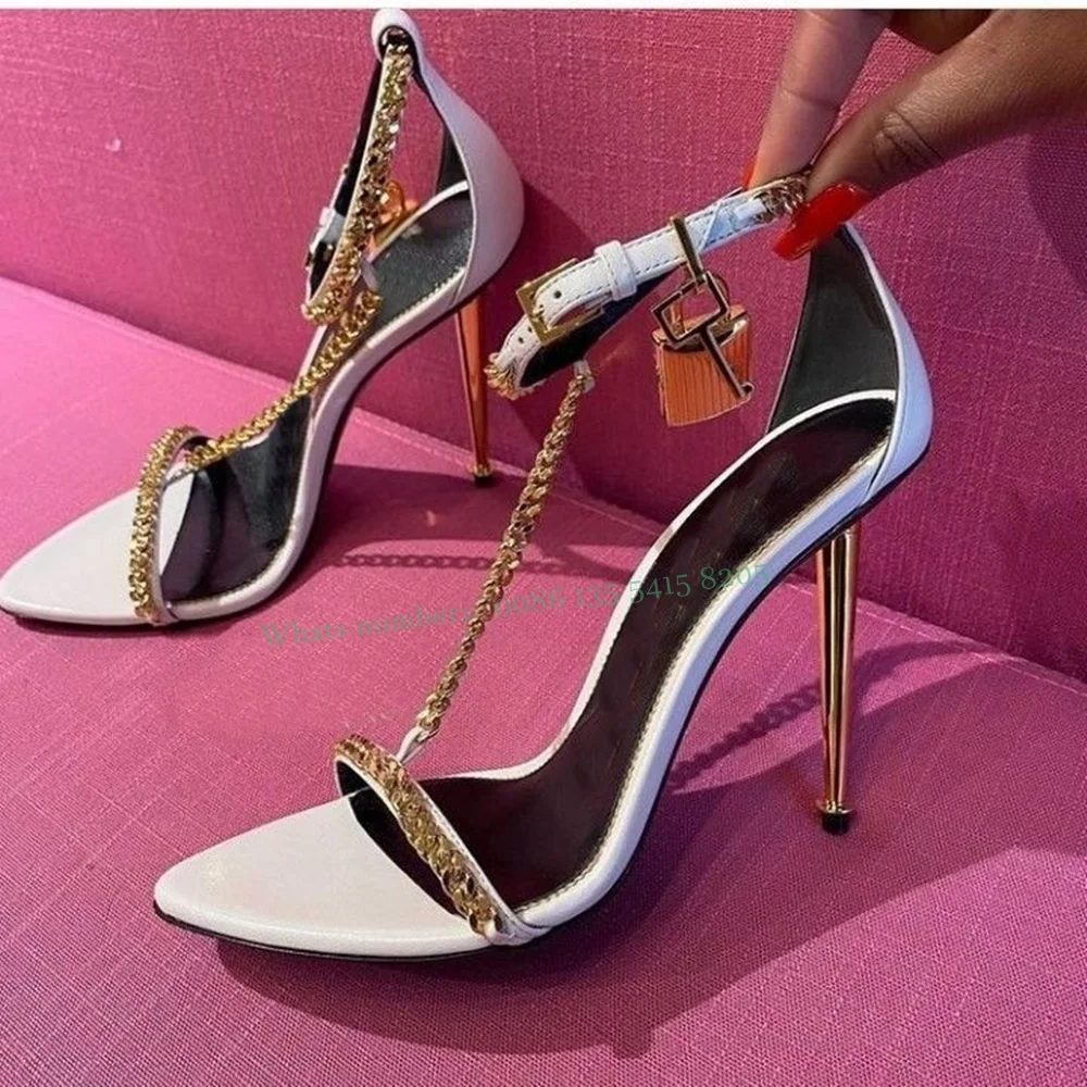 White Chain Decor Metal Heel Sandals 2023 Pointed Toe Mirror Thin Women's Sandals Buckle Solid Padlock Luxury Party Shoes Sexy
White Chain Decor Metal Heel Sandals 2023 Pointed Toe Mirror Thin Women's Sandals Buckle Solid Padlock Luxury Party Shoes Sexy