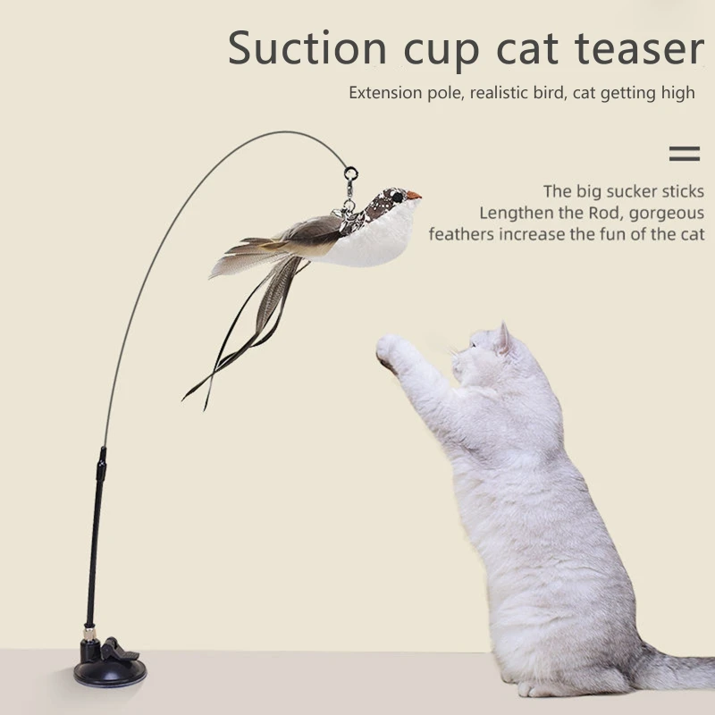 

Simulation Bird interactive Cat Toy Sucker Feather Bird with Bell Cat Stick Toy for Kitten Playing Teaser Wand Toys Cat Supplies