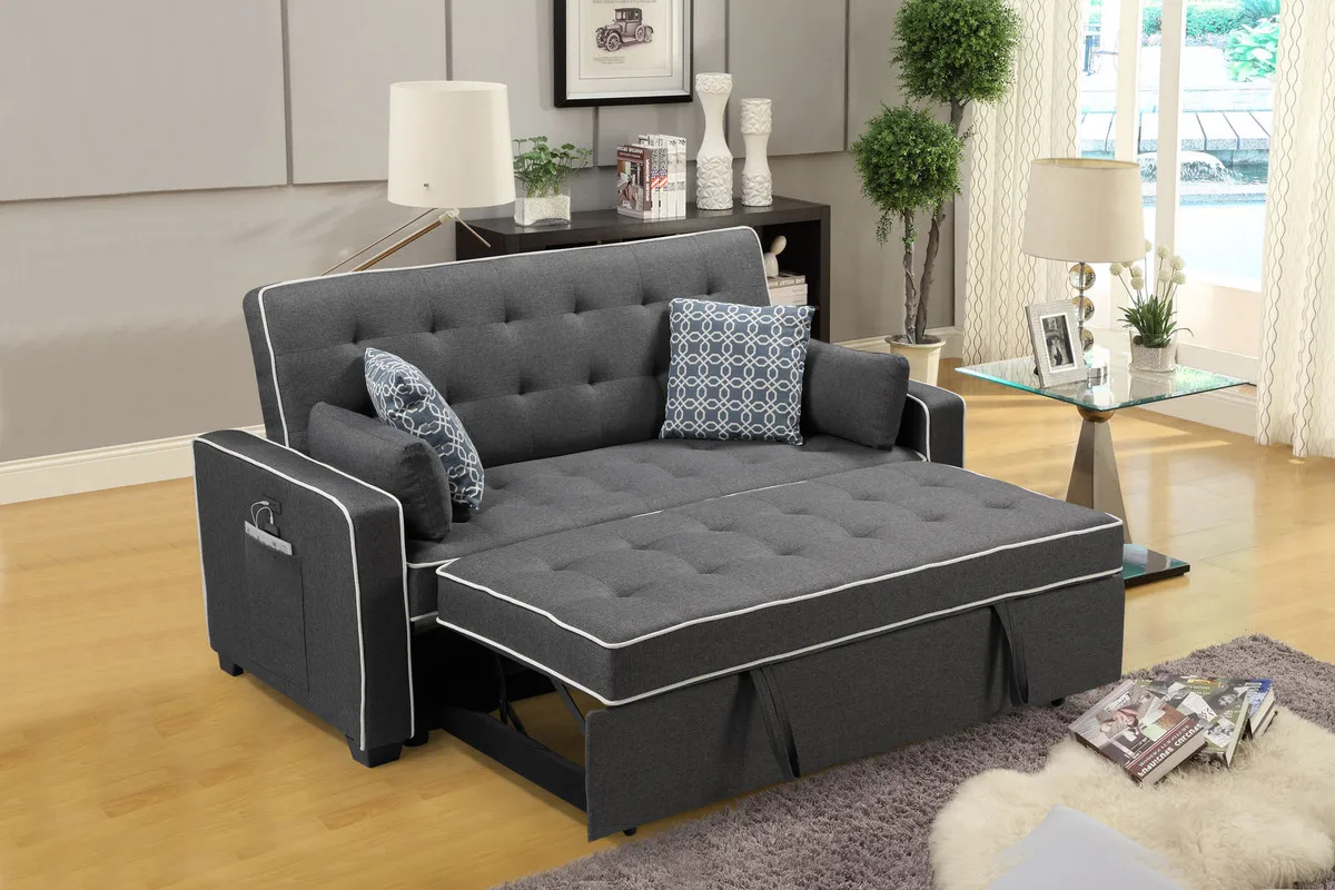 Modern Gray Fabric Sleeper Sofa with 2 USB Charging Ports and 4 Accent Pillows
Modern Gray Fabric Sleeper Sofa with 2 USB Charging Ports and 4 Accent Pillows