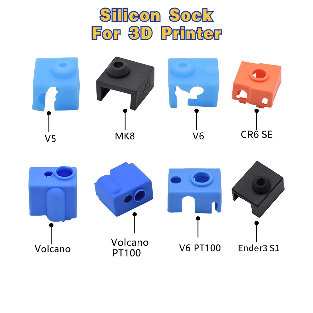 

Silicone Sock Cover for 3D Printer Hotend E3D V6 V5 Volcano PT100 MK8 Ender 3 S1 CR10 CR6SE TZ J-head Heated Block Cover