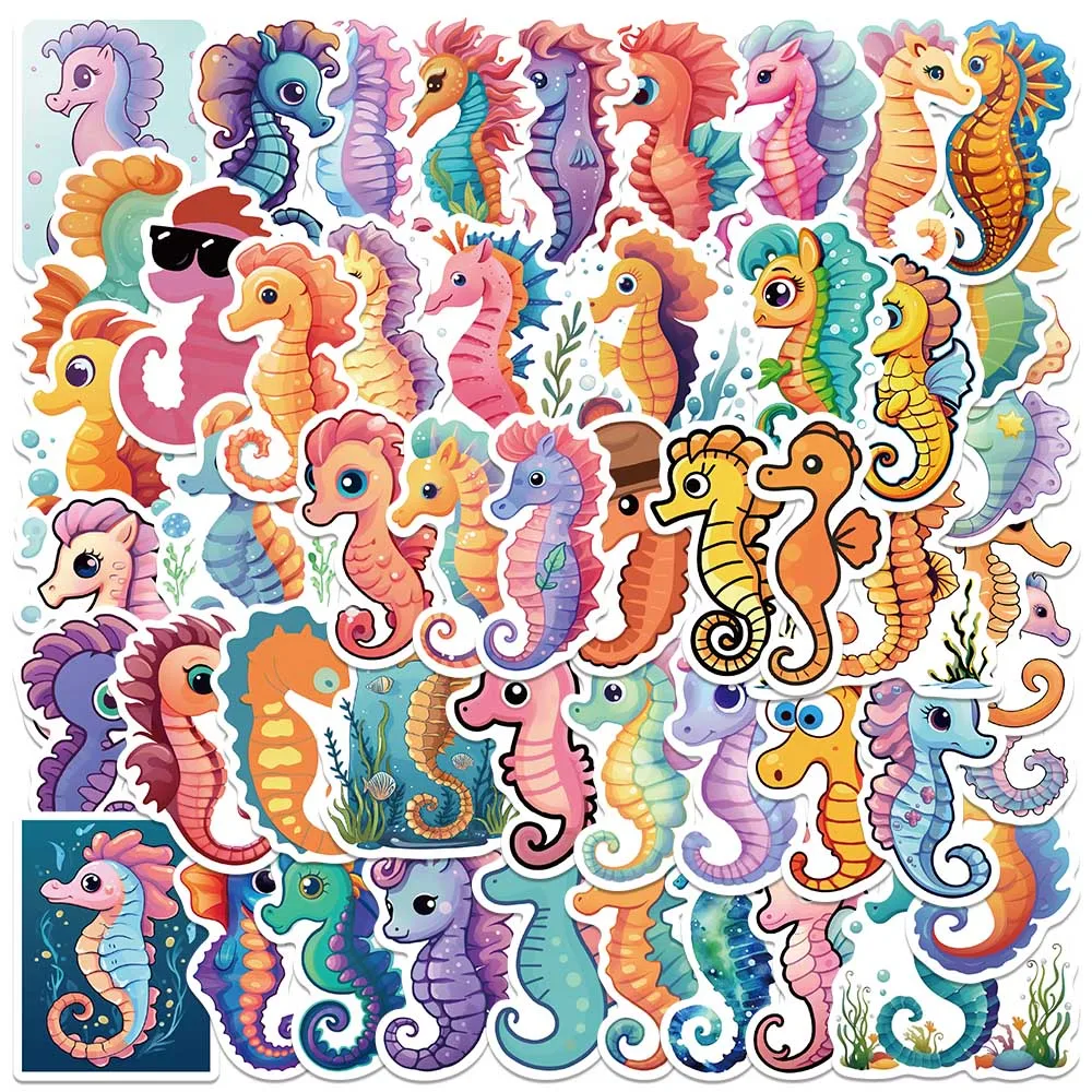 

50pcs Cute Cartoon Marine Animal Sea Horse Stickers For Luggage Laptop Water Bottle Diary Phone Waterproof Graffiti Vinyl Decals