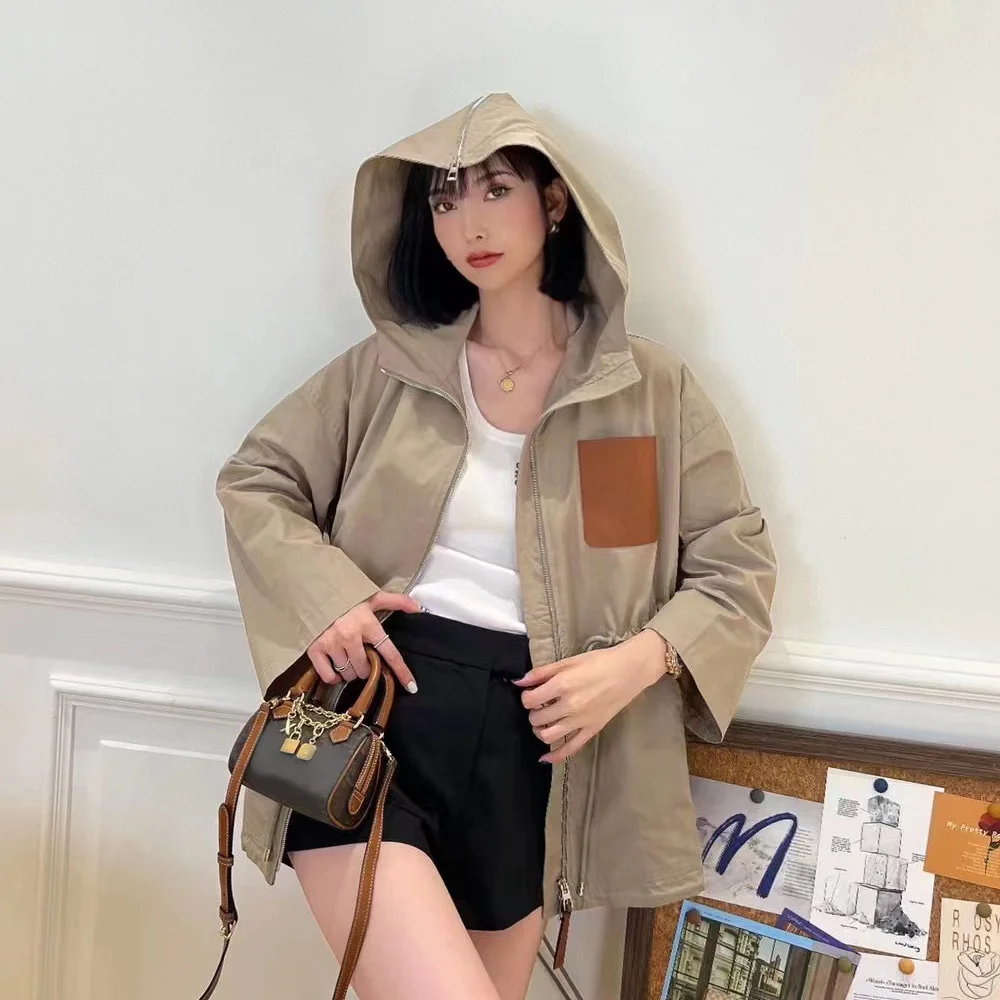 

2023 Autumn Winter New Trench Hooded Drawstring Waisted Parker Ladies Coat Jacket Female Trench Coat for Women Streetwear