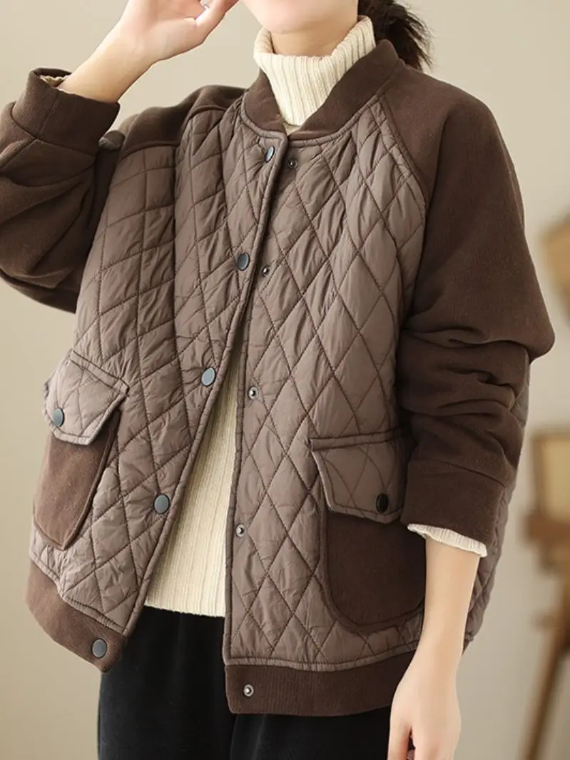 2022 Winter New Literary Retro Stitching Cotton Clothes Women's Autumn Warm Diamond-shaped Covered Button Long Sleeves Jacket
2022 Winter New Literary Retro Stitching Cotton Clothes Women's Autumn Warm Diamond-shaped Covered Button Long Sleeves Jacket