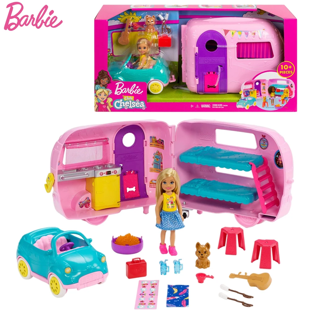 

Barbie Chelsea Camper Playset with Puppy Car Accessories Transforming Camper Super Adventure Doll Toys Children's gift FXG90