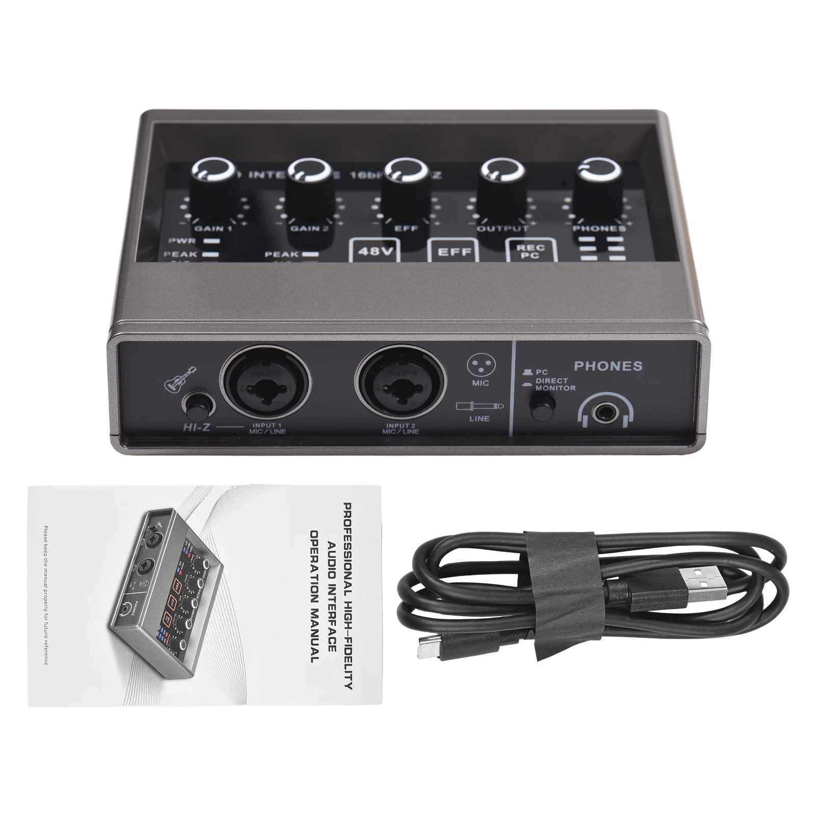 

Audio Interface Professional Recording XLR Audio Interface DSP Reverb 48V Phantom Power Sound Card 16bit/48kHz Resolution