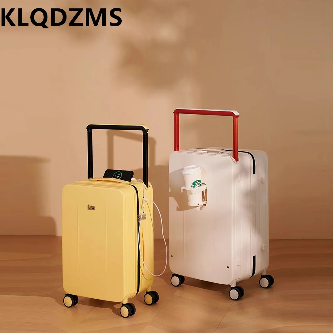 

KLQDZMS High Quality Suitcase 20"22" Men's PC Boarding Box Women's 24"26" Trolley Case USB Charging with Wheels Rolling Luggage