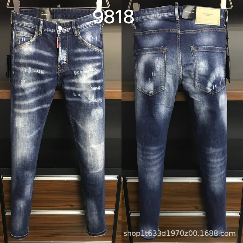 

2023D2 всесезонные мужские джинсовые брюки с двумя квадратными отверстиями, шлифованные белые джинсы с небольшими прямыми ногами и перекрестными краями