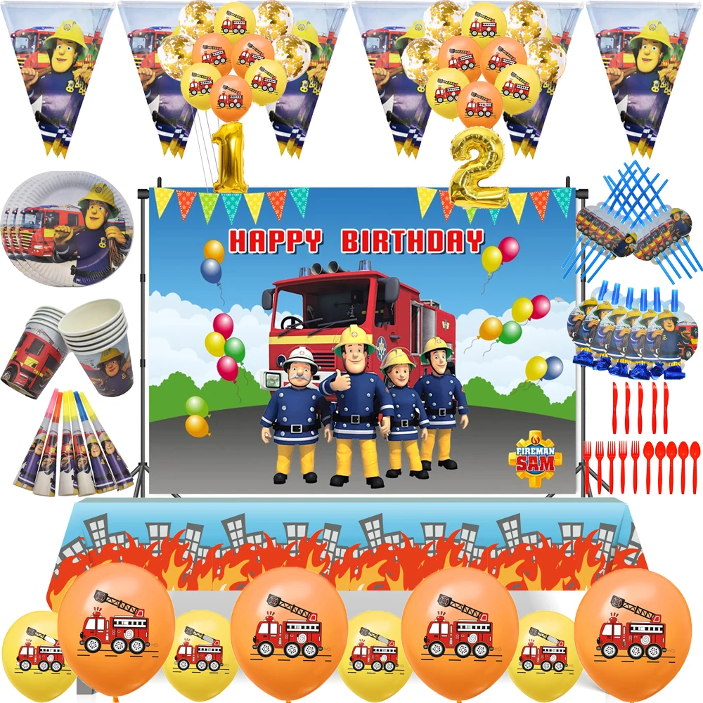 Fireman Sam Firefighter Cosplay Birthday Partry Supplies Plates Cups Number Balloons Banner Tablecloth Fire Truck Decorations
Fireman Sam Firefighter Cosplay Birthday Partry Supplies Plates Cups Number Balloons Banner Tablecloth Fire Truck Decorations