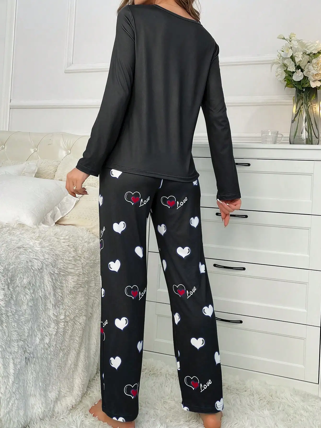 Aututmn Winter Heart Print Pajamas for Women Long Sleeve Long Pants Pajama Milk Silk O-neck Sleepwear Women Home Suit 8 S110499b1ac7e4181ab6d9437d55dd68ds