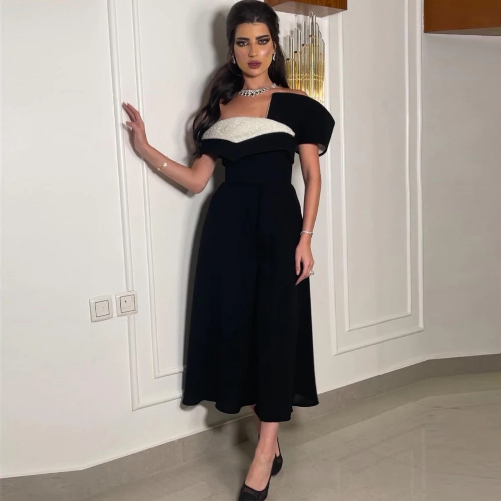 Simple Asymmetrical Black A-Line Satin Sequins Formal Occasion Prom Dresses Tea-Length Women Evening Party Dress فساتين السهرة
Simple Asymmetrical Black A-Line Satin Sequins Formal Occasion Prom Dresses Tea-Length Women Evening Party Dress فساتين السهرة