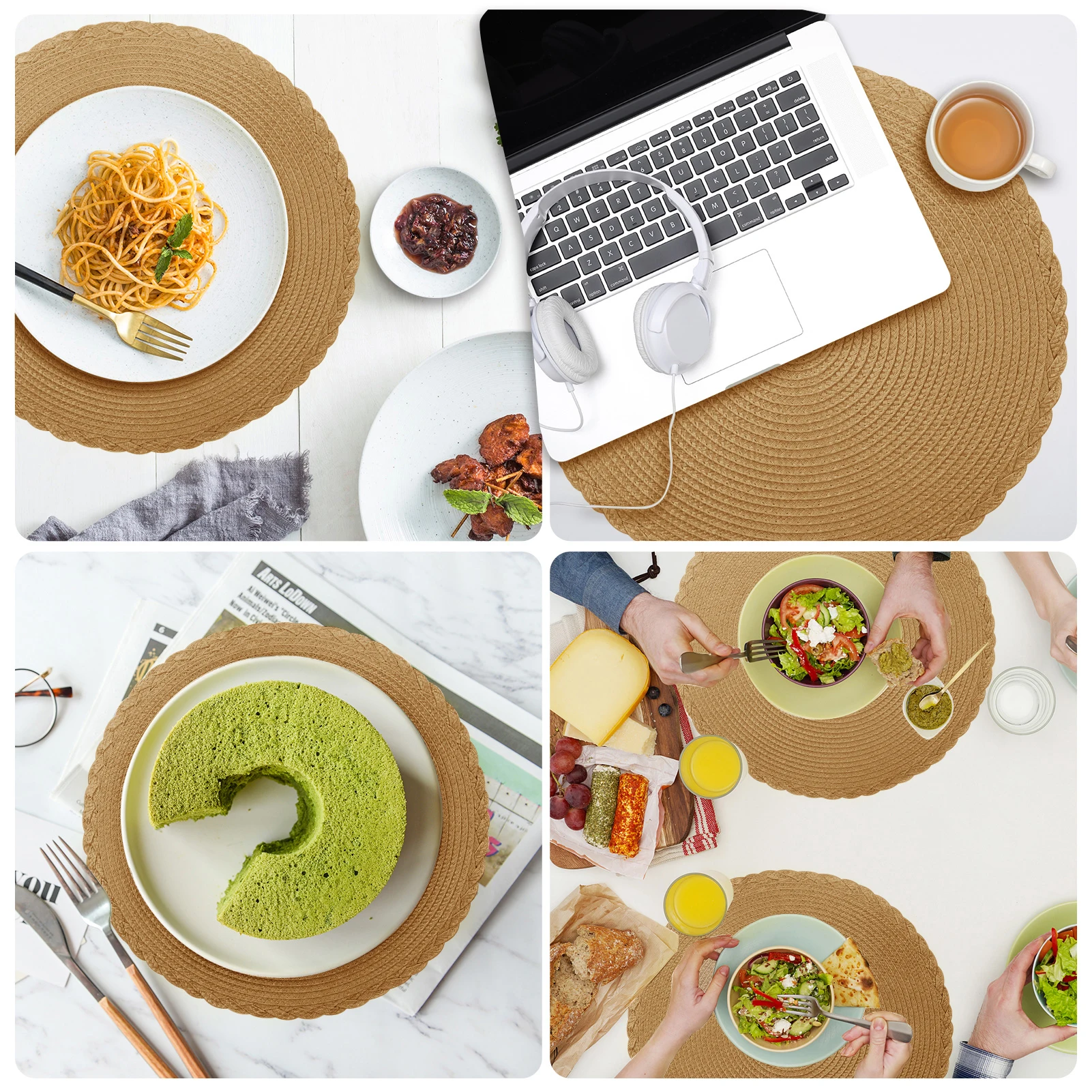 Set of 6 Round Placemats and Coasters Braided Woven Place Mats Washable Heat Resistant Table Mats and Coasters for Dining Table: 3 - 5 Days Free Delivery Only UK Set of 6 Round Placemats and Coasters Braided Woven Place Mats Washable Heat Resistant Table Mats and Coasters for Dining Table: 3 - 5 Days Free Delivery Only UK