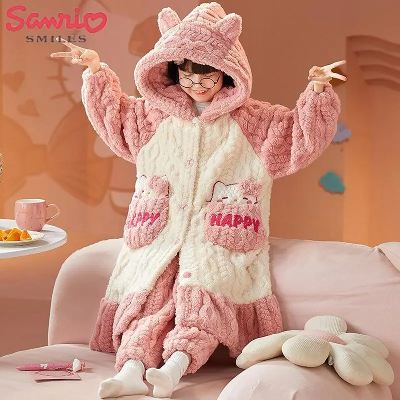 

Sanrio Y2K Hello Kitty Plush Parent-Child Nightgown Set My Melody Cinnamoroll Cartoon Pajamas Suit Cute Homewear Anime Girl Gift