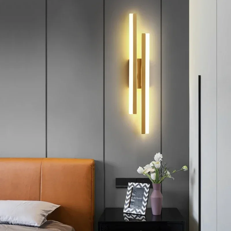 

LED Bedroom Wall Lamp Sconces Copper Line Pipe Acrylic Lampshade Indoor Lighting for Living Room Corridor Light Fixture
