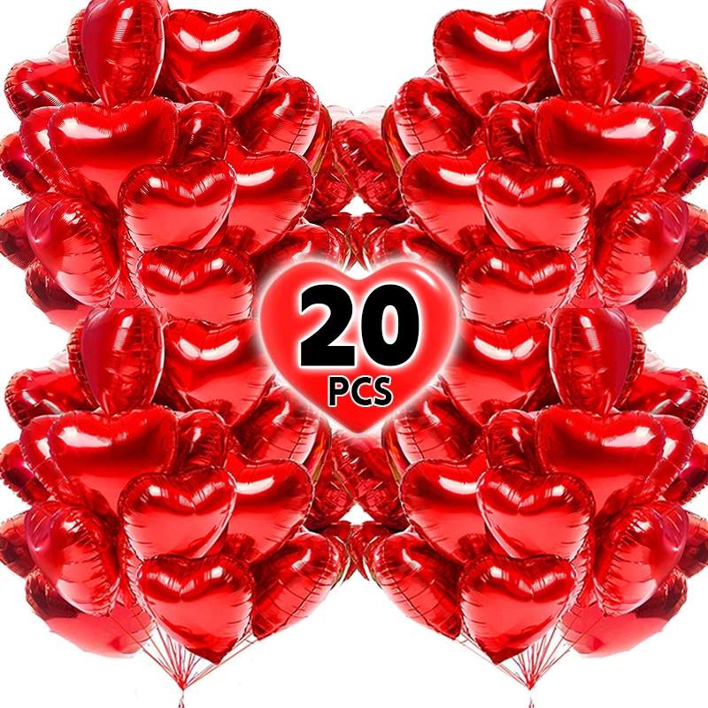 

18inch Red Heart Foil Balloons Metal Mirror Love Shape Globos Inflatable Helium Balloon for Valentine's Day Wedding Party Decors