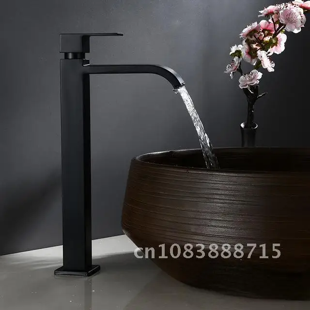

Metal Black Tall Waterfall Faucet Basin Faucets Cold Water Tap Torneira Stainless Steel Bathroom Faucet Sink Washing Tap House