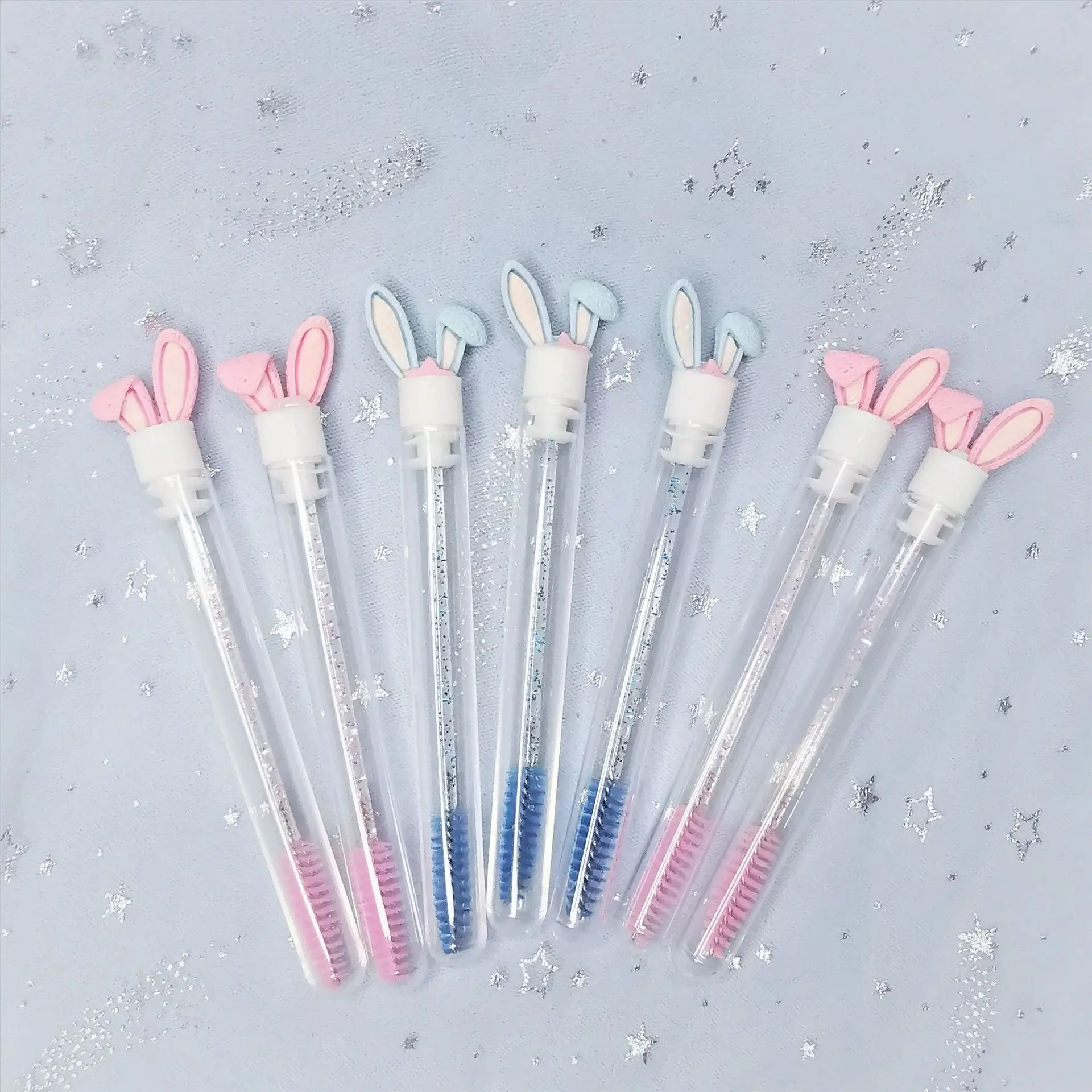 

5PCS Reusable Eyelash Brush Tube Eyebrow Brush Replaceable Dustproof Rabbit Ear Crystal Rod Replaceable Individual Packing