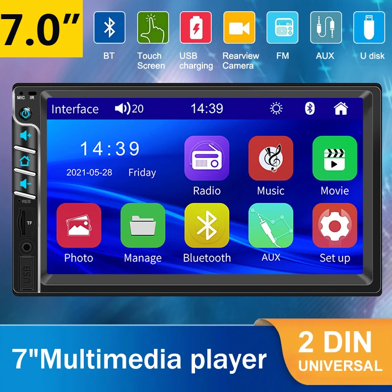 

7 Inch 2 Din Car Radio Multimedia Video MP5 Player Auto Audio HD Touch Screen Bluetooth Mirorrlink USB AUX FM With Camera