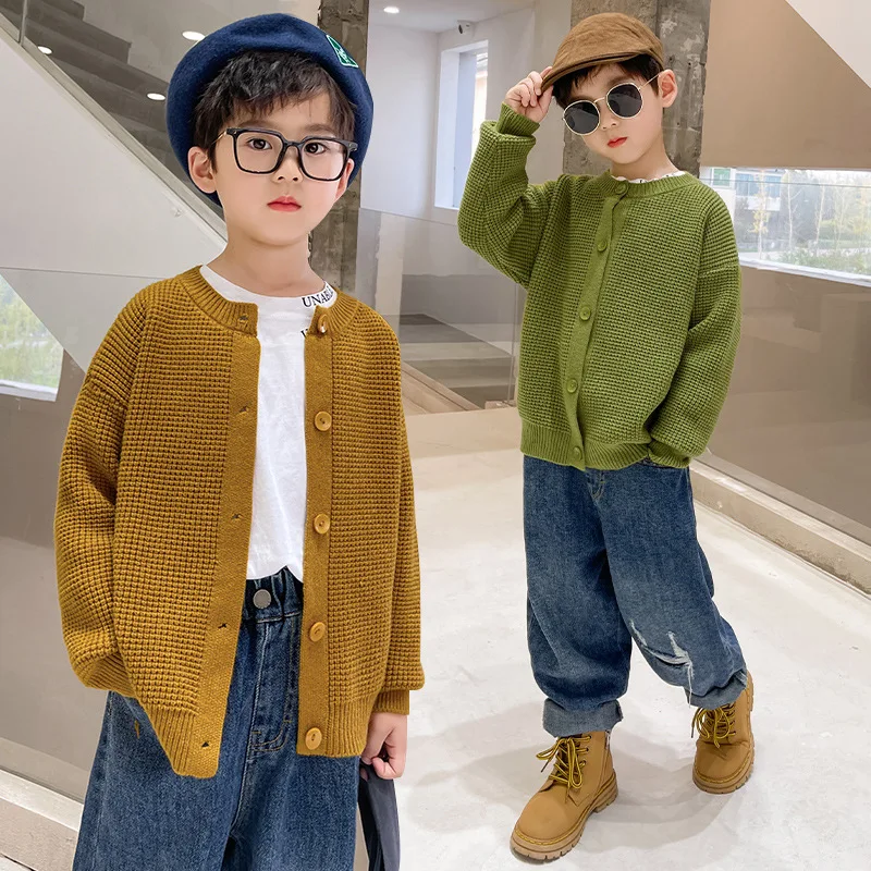 

Boys Woolen Sweater Crochet Cotton Knitting 2023 Warm Thicken Autumn Winter Cardigan Tops Children's Clothing