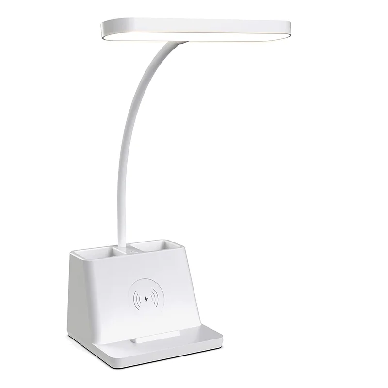 

Desk Lamp with Wireless Charger White Gooseneck Desktop Lamp Study Lamps for Bedrooms -Desk Lights for Home Office