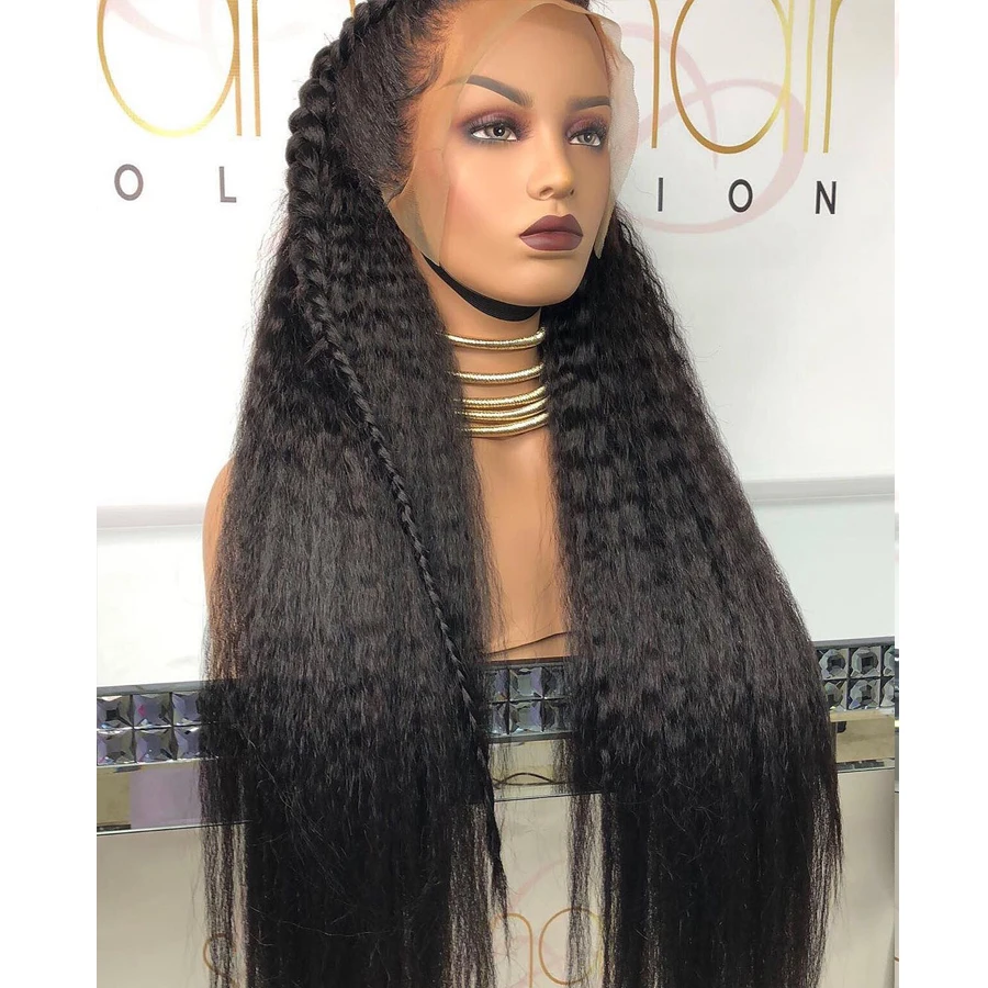 Yaki 180Density 26 inch Long Black Glueless Kinky Straight Lace Front Wig For Black Women BabyHair Preplucked Daily Middle Part
Yaki 180Density 26 inch Long Black Glueless Kinky Straight Lace Front Wig For Black Women BabyHair Preplucked Daily Middle Part