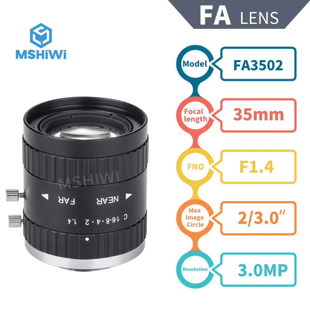 

FA Lens 3MP Fixed Focal 35mm C Mount 2/3" F1.4 Manual Iris Lens CCTV / Machine Vision Lenses for Industrial Cameras ITS Camera