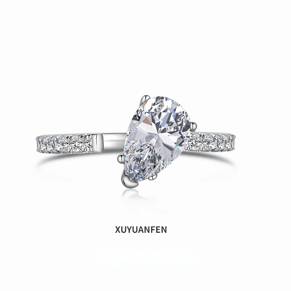 

XUYUANFEN Cross Border New S925 Sterling Silver Ring for Women's Wedding 1 Carat Proposal Opening Ring with Pear Shaped Zircon