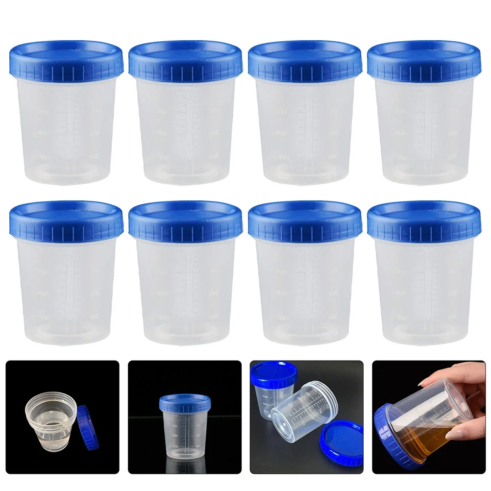 

Мерный стакан с синей крышкой, 25 шт., мерные стаканы для жидкости, контейнер для образцов, 120 мл, мерная пластиковая бутылка для отбора мочи