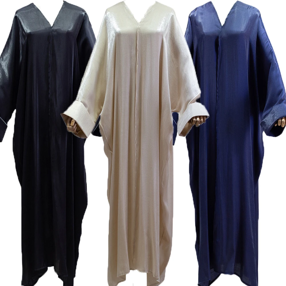 

Silk Satin Modest Open Abaya Women Muslim Bat Sleeve Loose Maxi Dress Turkey Dubai Saudi Kimono Islam Arab Robe Jalabiya Caftan