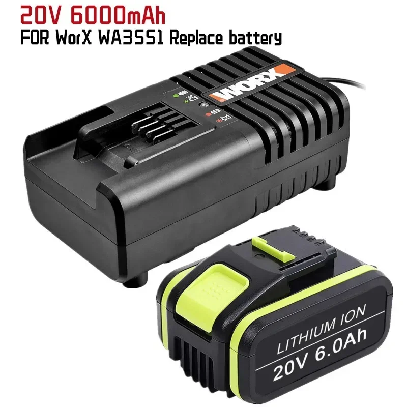 20V 6.0Ah/6000mAh Lithium ion Battery Replacement for Worx WA3551 WA3551.1 WA3553 WA3553.2 WA3641 Battery+Charger
20V 6.0Ah/6000mAh Lithium ion Battery Replacement for Worx WA3551 WA3551.1 WA3553 WA3553.2 WA3641 Battery+Charger