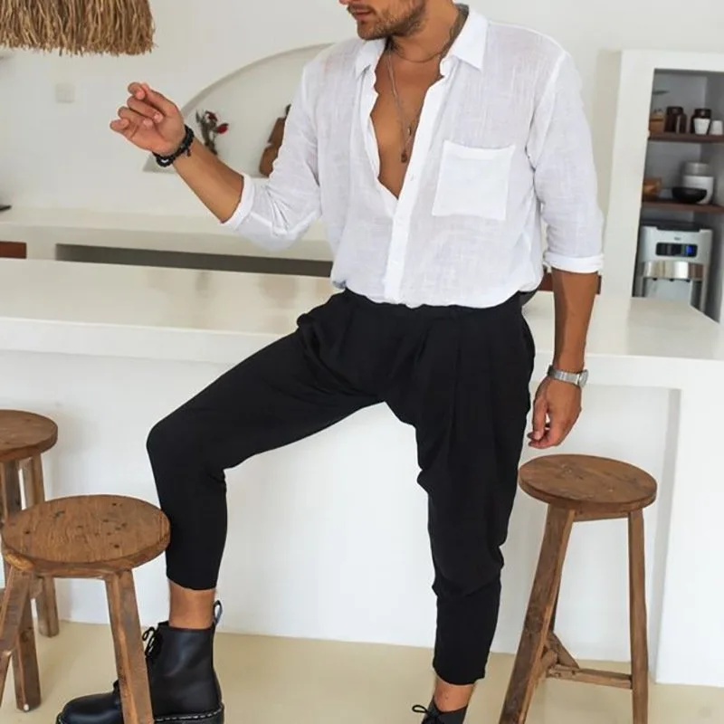 Рубашка мужская однобортная с длинным рукавом, модная свободная Удобная сорочка из хлопка, одежда для мужчин, 2023
Рубашка мужская однобортная с длинным рукавом, модная свободная Удобная сорочка из хлопка, одежда для мужчин, 2023