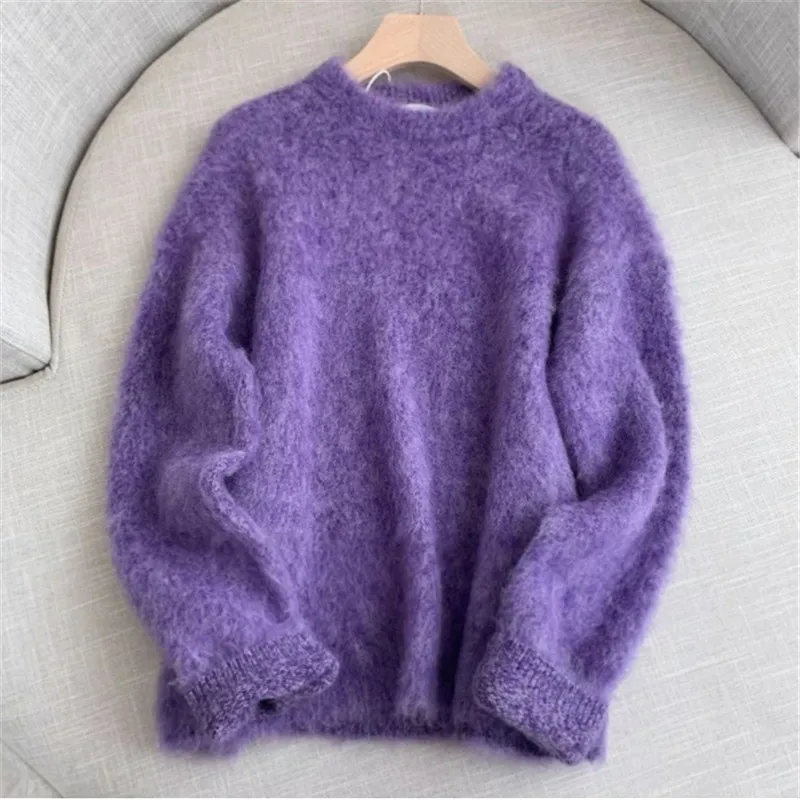 Limiguyue Autumn Winter Cashmere Purple Mohair Sweater Women Long Sleeve Loose Thick Knit Pullover O-Neck Knitwear Jumper E320
Limiguyue Autumn Winter Cashmere Purple Mohair Sweater Women Long Sleeve Loose Thick Knit Pullover O-Neck Knitwear Jumper E320