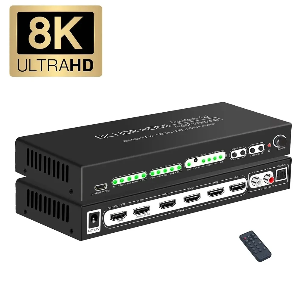 

8K 60Hz HDMI Splitter 4 In 1 Out 4K 120Hz HDMI 2.1 Selector 4x1 Dolby Vision Atmos ALLM HDR UHD VRR HLG for PS5 XBOX PC Monitor