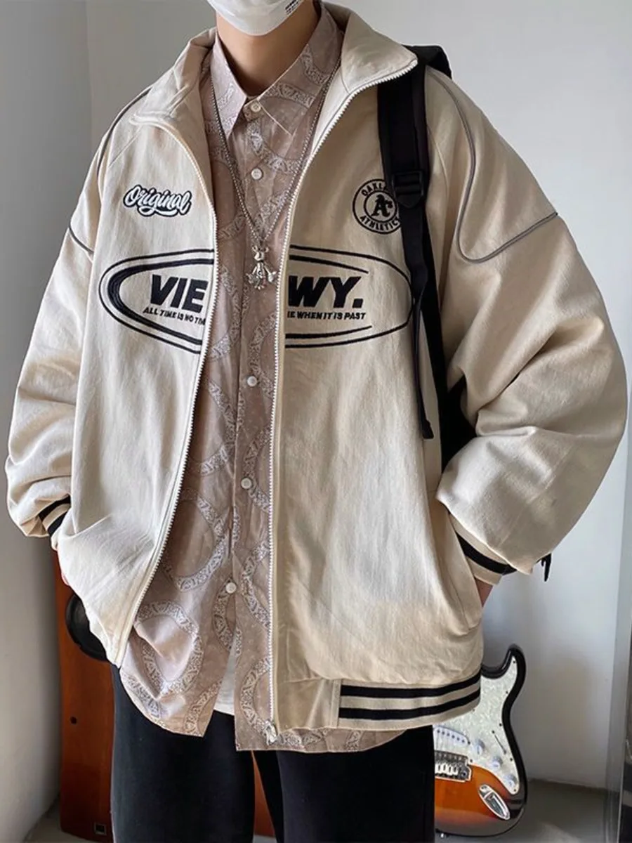 

Куртка-карго мужская свободного покроя, повседневная трендовая куртка-бомбер с принтом, бейсбольная форма, уличная одежда, весна-осень 2024