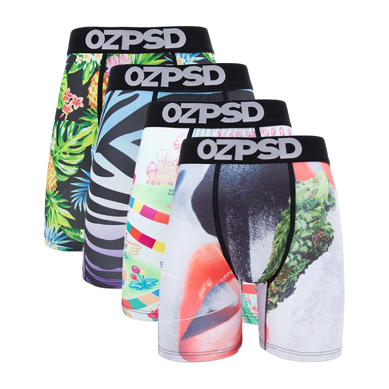 

OZPSD 4Pcs Men Underwear Seamless Sexy Mens Boxershorts Men's Panties Underpants Plus Size Funny Printed Man Boxer Briefs Trunks