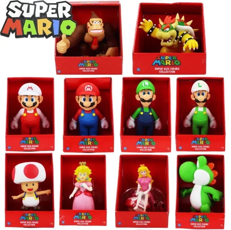 

Super Mario Bros Anime Figure Toys Gifts Box Kawaii Game Character Luigi Yoshi Mushroom Donkey Kong Dolls Model Kids Xmas Toys