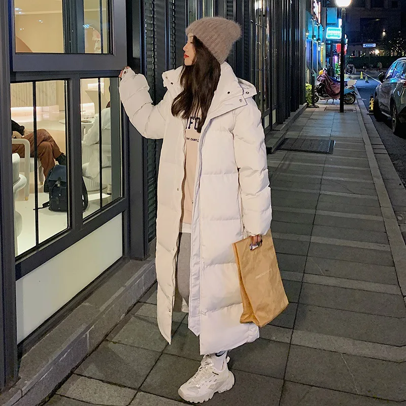 

Extended Down Jackets Fashion Loose Cotton Jacket Thickened Winter Solid Color Hooded Coat Casual Straight Parka Puffer Jacket