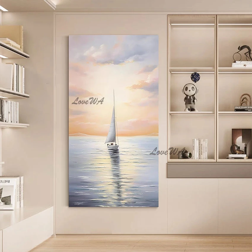 

High Quality Hand-painted Wall Art At Sea Sailing Boats Abstract Painting Custom Artwork Import Home Decor Canvas Picture