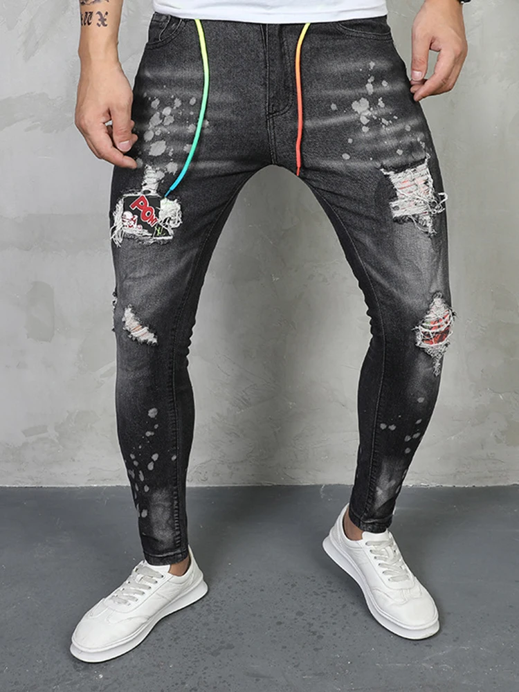 

Slim Fit Denim Pants for Men, Perfect for Casual and Formal Occasions with Hand-painted Splatter Design Jeans Men