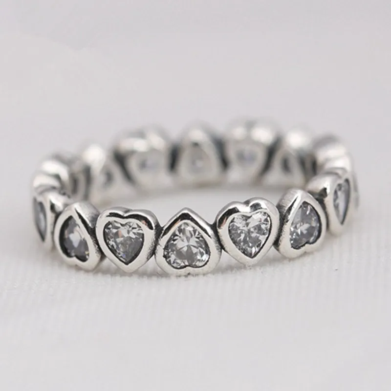 

Authentic 925 Sterling Silver Forever More Love Heart With Crystal Ring For Women Wedding Party Europe Fashion Jewelry