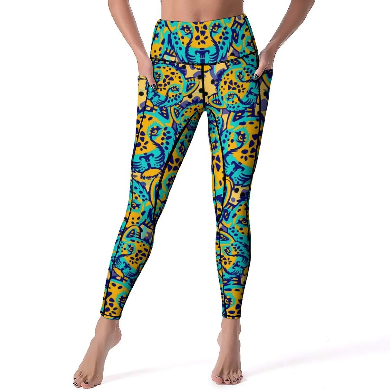 

Леггинсы женские с эффектом пуш-ап, пикантные эластичные спортивные штаны для фитнеса и йоги с абстрактным рисунком тигра, с карманами, с графическим принтом