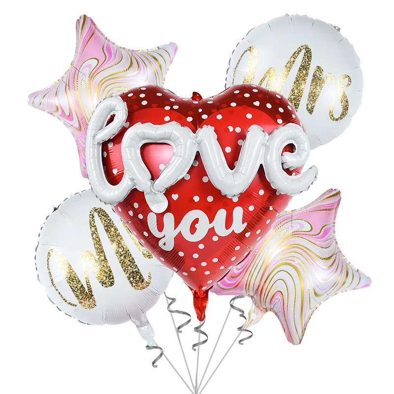 

Round Heart Foil Balloons Set Happy Birthday Balloons Love You Bunting Banners Wedding Valentine's Day Birthday Party Decoration