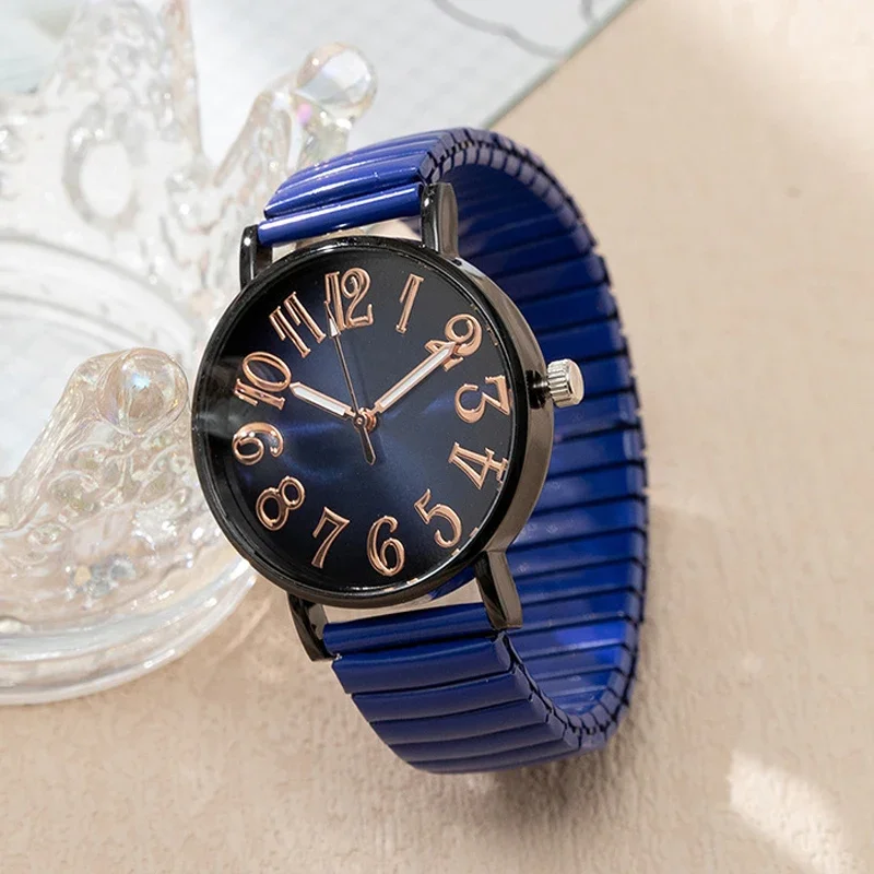 

Роскошные простые цифровые синие женские кварцевые часы модные 2024 новые брендовые Стрейчевые женские часы из нержавеющей стали без пряжки