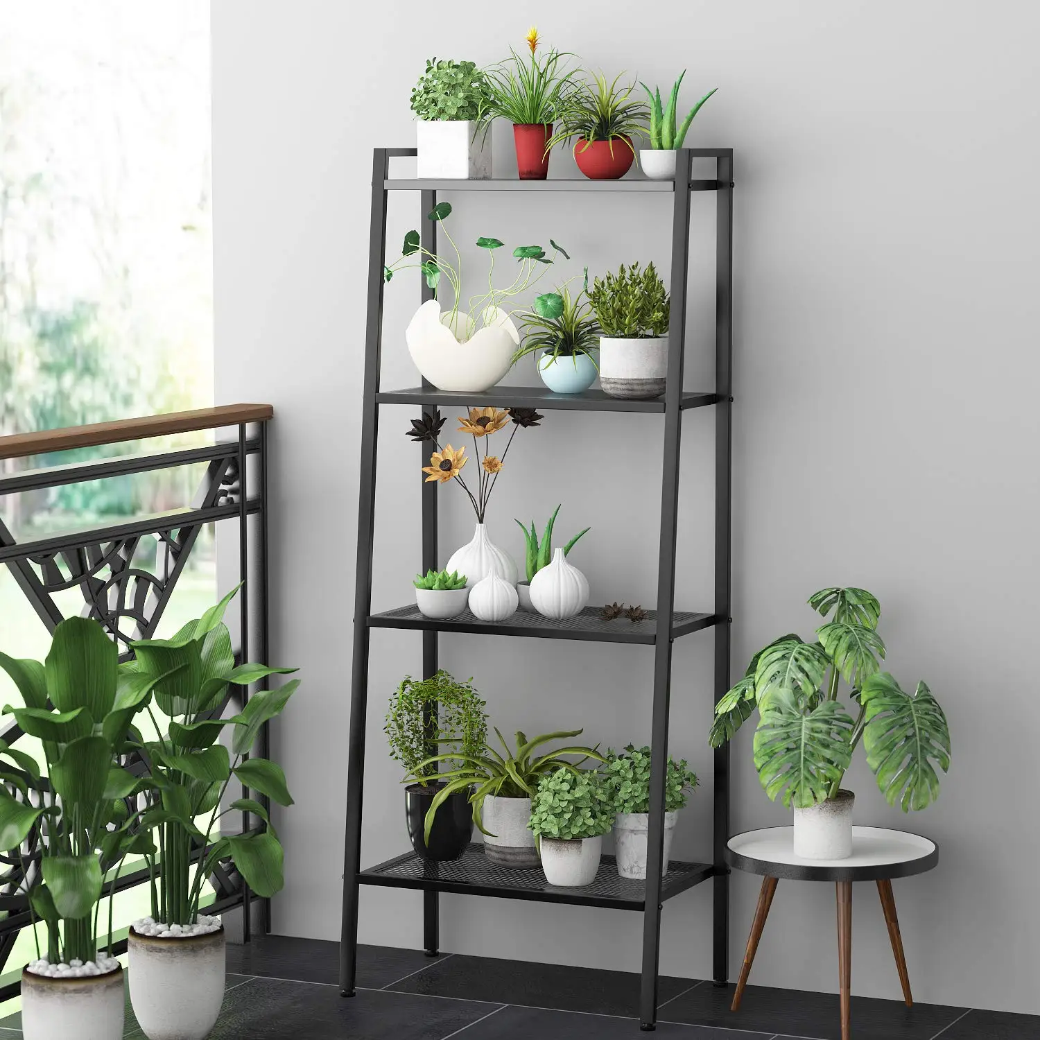 Ladder Shelf 4-Tier Bookshelf Plant Flower Stand Storage Rack Industrial Organizer Modern Shelves Shelving Bookcase Stable Metal
Ladder Shelf 4-Tier Bookshelf Plant Flower Stand Storage Rack Industrial Organizer Modern Shelves Shelving Bookcase Stable Metal
