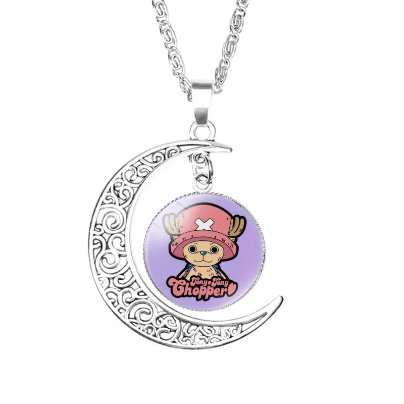 

New Cartoon Necklace One Piece Luffy Zoro Nami Usopp Chopper Anime Peripheral Fashion Time Gemstone Moon Necklace Pendant Gift