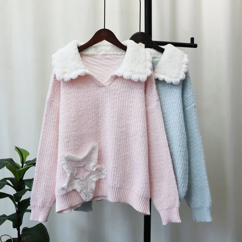 2023 Autumn Winter New Turn Down Collar Women Sweater Pullover Korean Loose Sweet Star Patchwork Simple Ladies Sweater Mujer
2023 Autumn Winter New Turn Down Collar Women Sweater Pullover Korean Loose Sweet Star Patchwork Simple Ladies Sweater Mujer