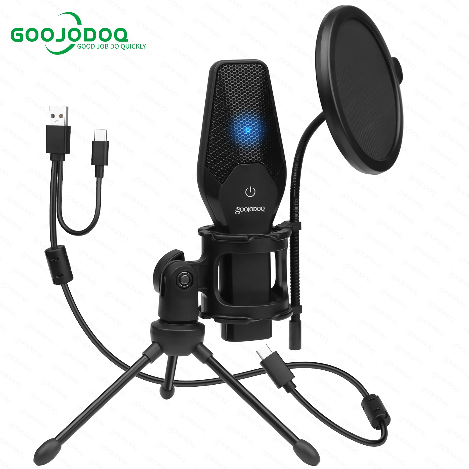 GOOJODOQ USB Microphone Condenser Mic with Tripod Stand and Pop Filter for Recording Vocals Podcasting Streaming Gaming YouTube |