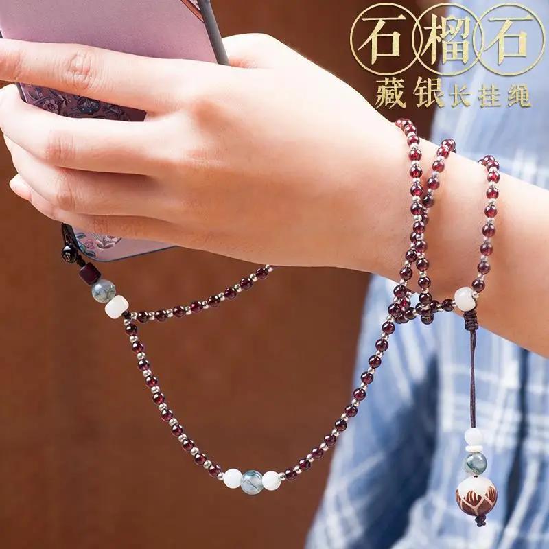 

Подвесная веревка Tan Chao в китайском стиле, Женская цепочка для телефона с гранатом, персонализированная и креативная веревка для защиты от потери, подвеска на запястье