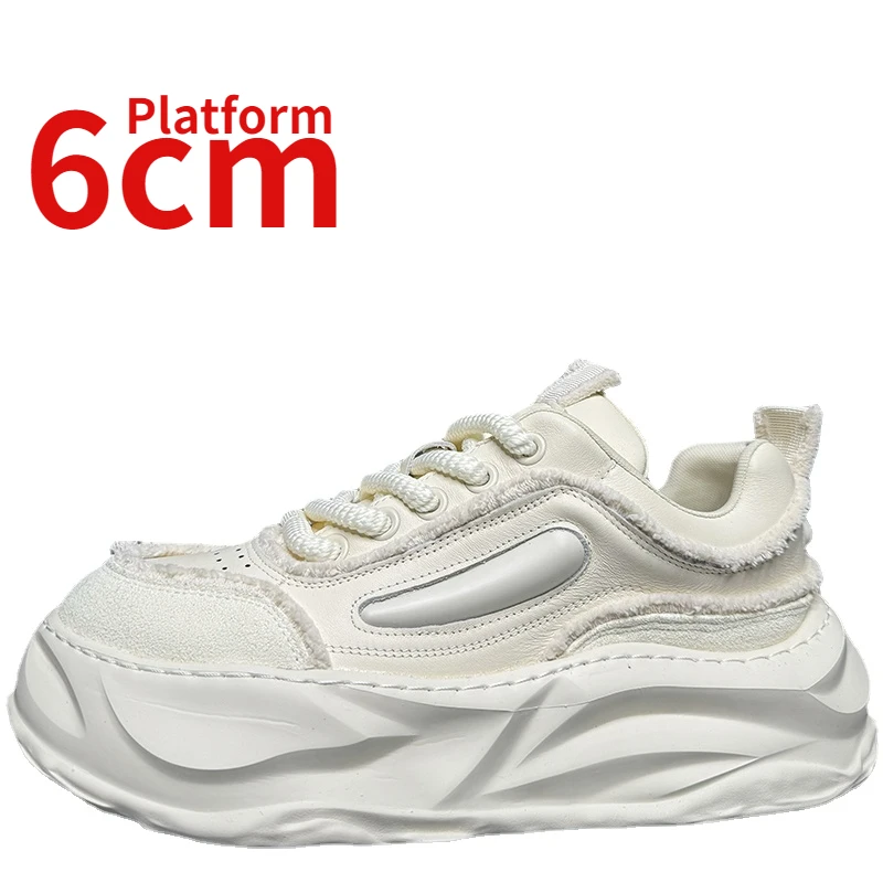 

European/American New Trendy Bread Shoes 6cm Height Increase Sports Leisure Fashion White Dad's Shoes Thick Sole Genuine Leather