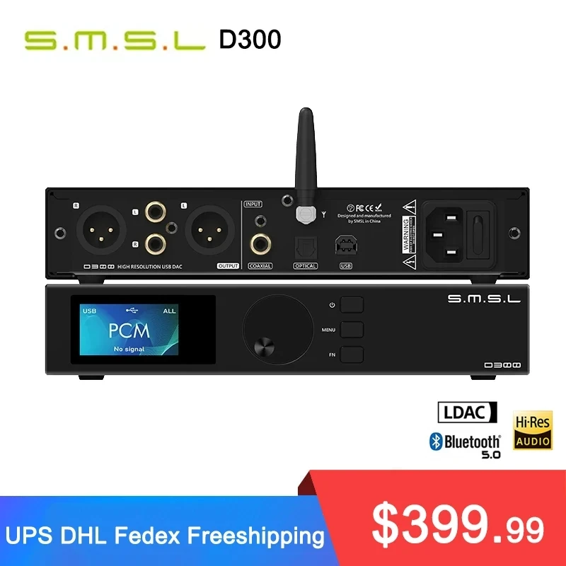 SMSL D300 Bluetooth 5.0 Decoder DAC ROHM BD34301EKV chip XMOS DSD512 PCM768KHZ LDAC Decoder with Remote Control XLR/RCA Output
SMSL D300 Bluetooth 5.0 Decoder DAC ROHM BD34301EKV chip XMOS DSD512 PCM768KHZ LDAC Decoder with Remote Control XLR/RCA Output