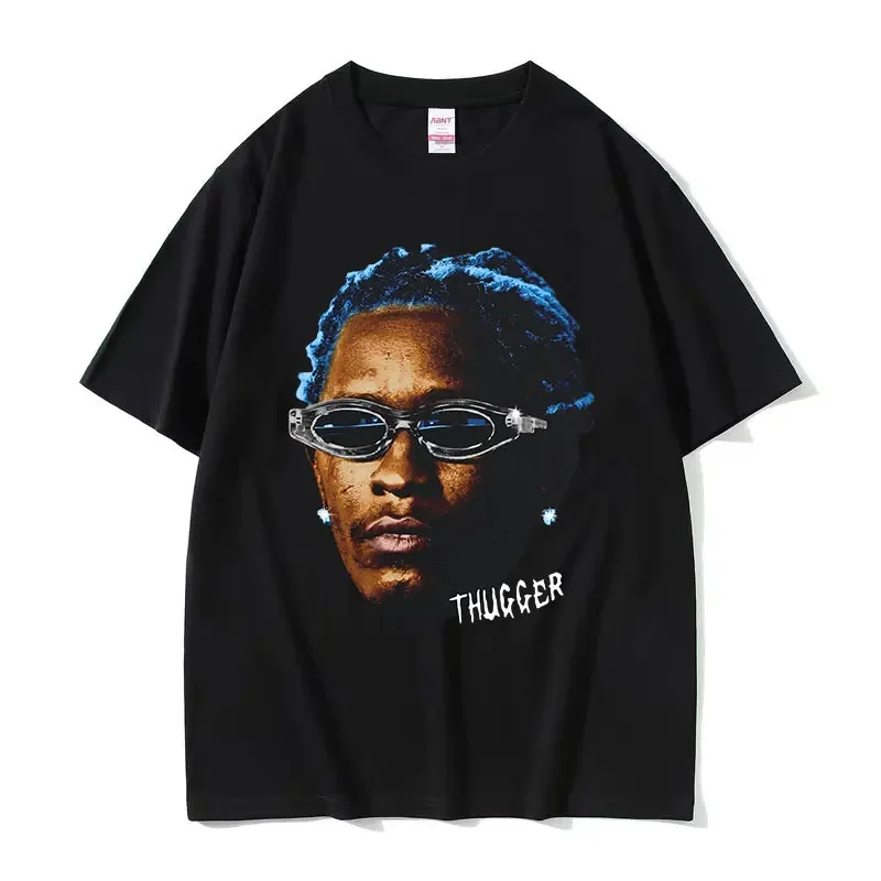 

Hot Rapper Young Thug Thugger Blue Rare Print T Shirt Men's Trend Hip Hop Short Sleeve T Shirts Street Fashion Oversized T-shirt